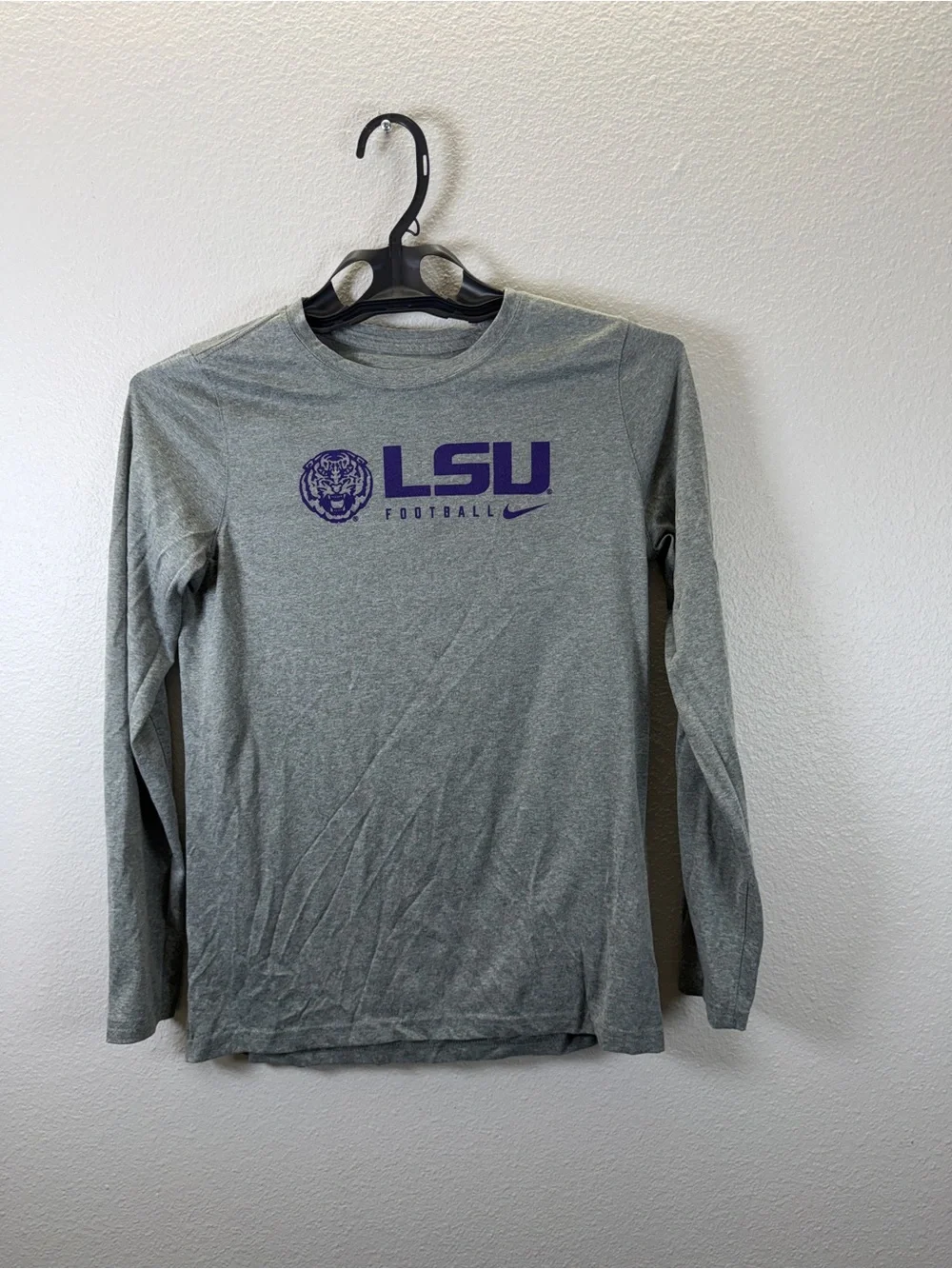Nike Kids Long-Sleeve LSU Football Tee in Gray and Purple